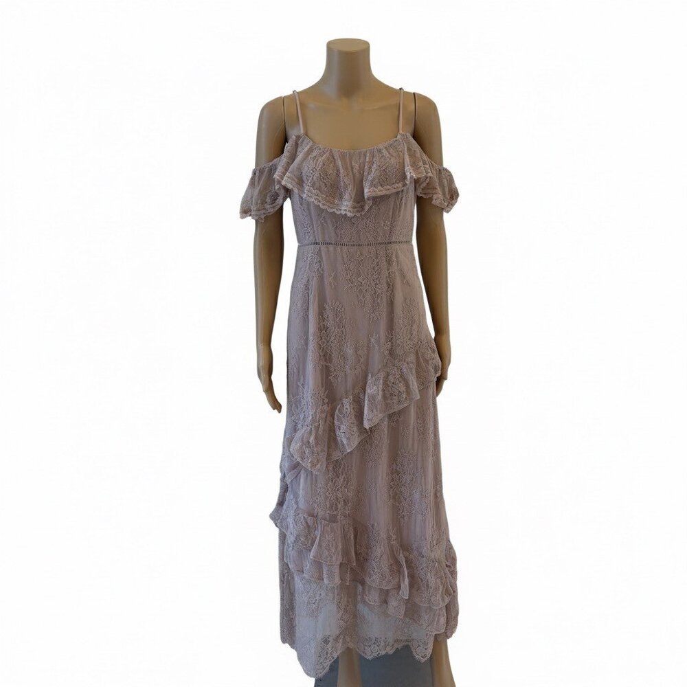 ASTR the Label Lace Off-Shoulder Ruffle Midi  Dress - Size L